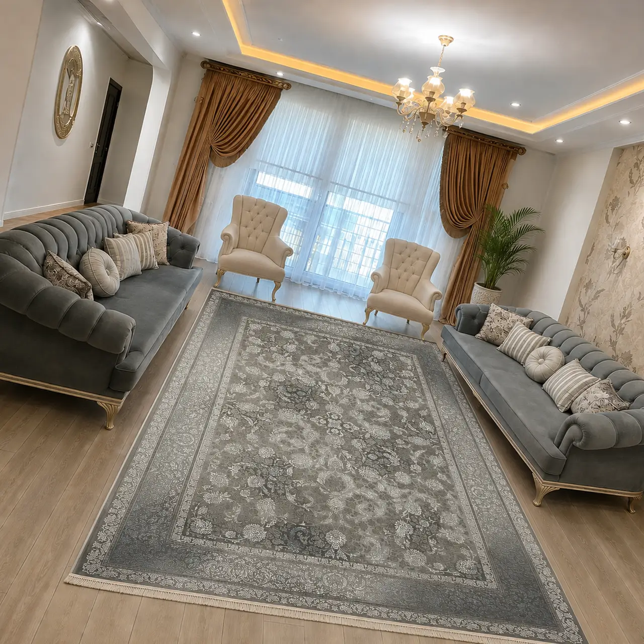 فرش 12 متری 700 شانه تندیس یاس فیلی آبی 105 وینتیج